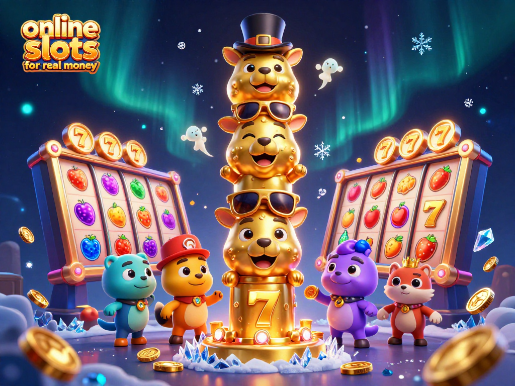 Spin vibrant online slots for real money featuring 3D golden totem with animated expressions and vibrant reels.
