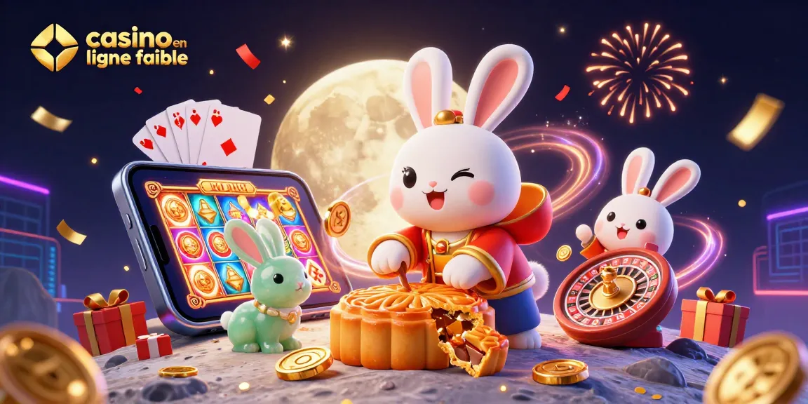 Explorez un casino en ligne fiable avec un lapin lunaire et des jetons de poker.