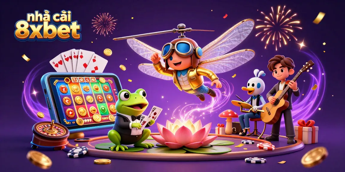 Experience the excitement of nhà cái 8xbet with a vibrant 3D illustration showcasing dynamic casino activities in an engaging setting.