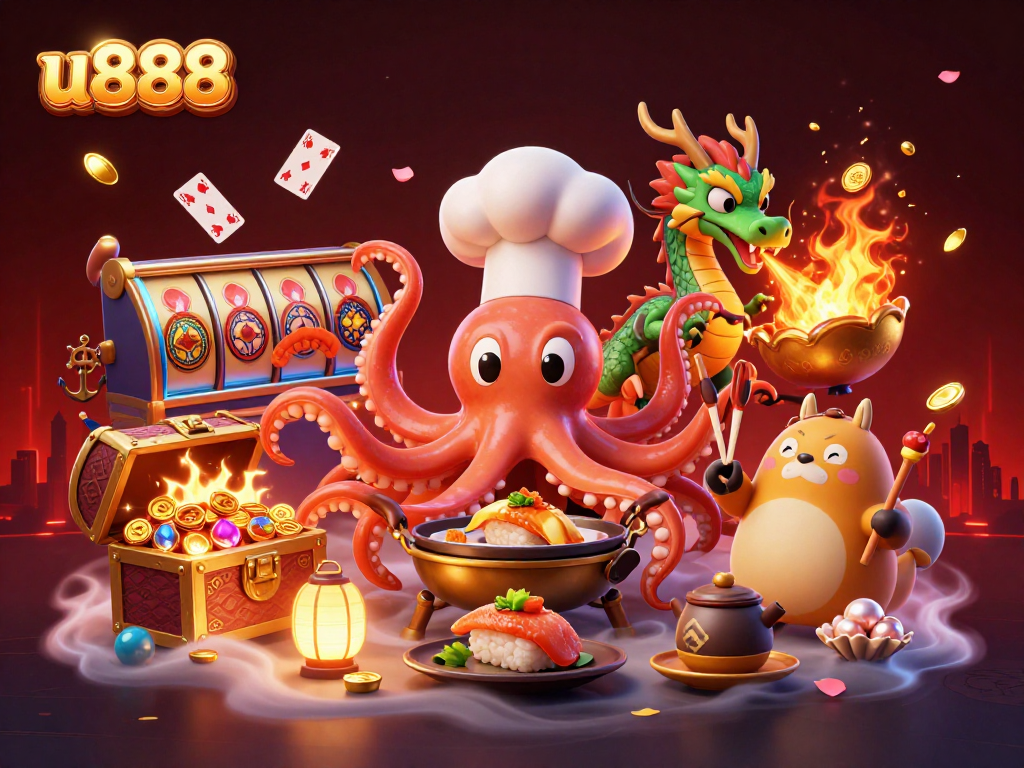 Experience the thrill of u888 gaming with vibrant casino elements and dynamic characters.