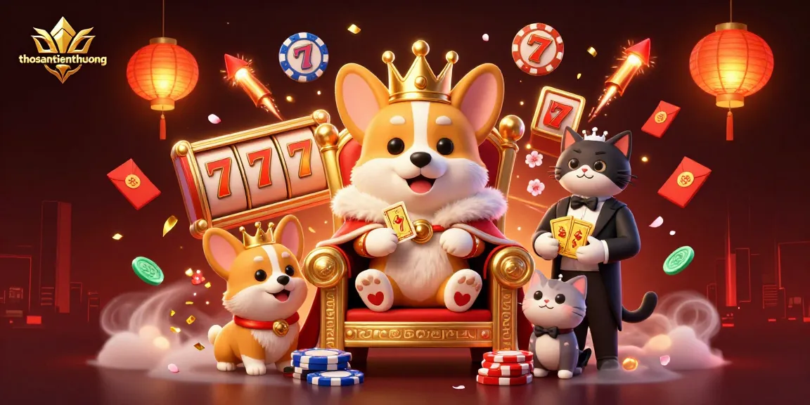 Experience thrilling moments with thosantienthuong as corgis and a cat butler bring luck at a casino scene.