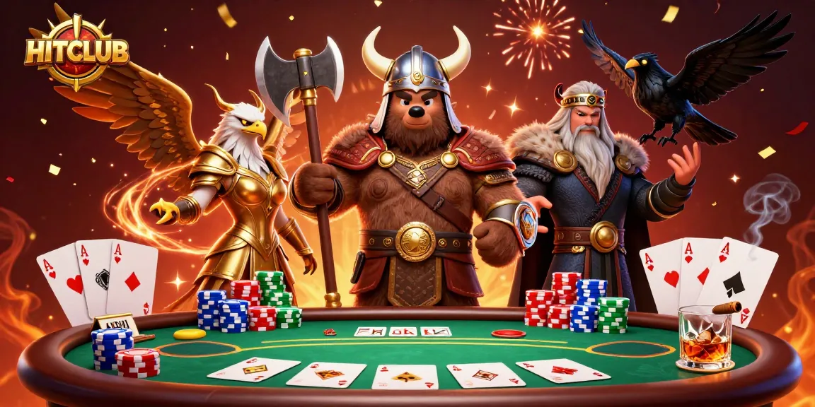 Join the action at HITCLUB with a vibrant 3D casino illustration showcasing poker excitement.