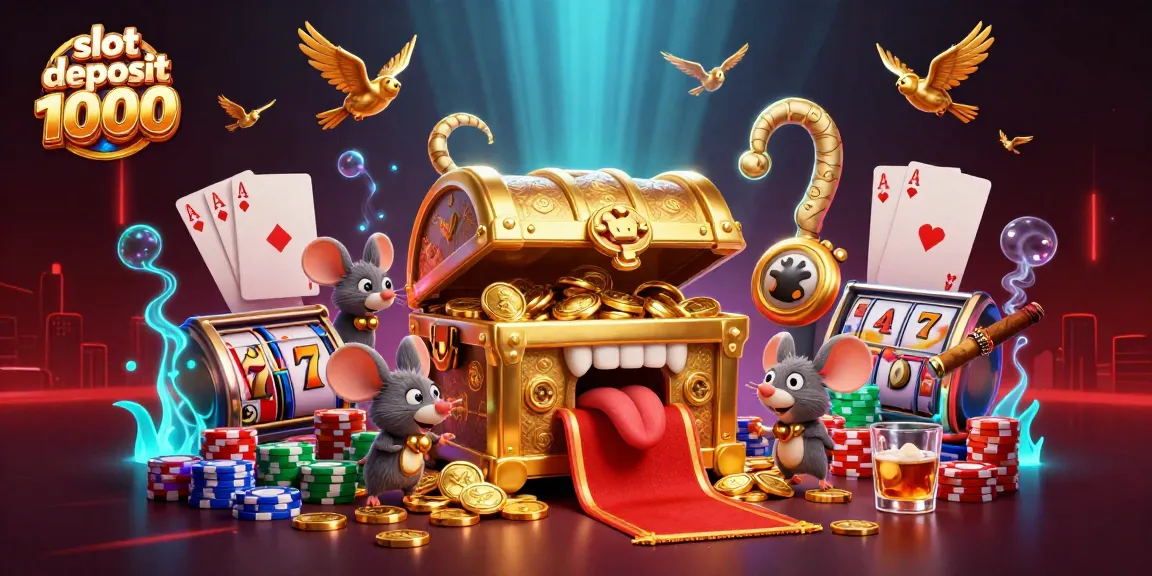 Play exciting games with slot deposit 1000 at a vibrant online casino scene filled with treasures.
