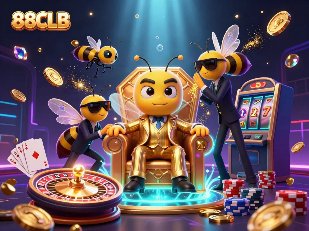 Engage with 88CLB's vibrant underwater casino scene, filled with golden coins and a playful cartoon mob boss.