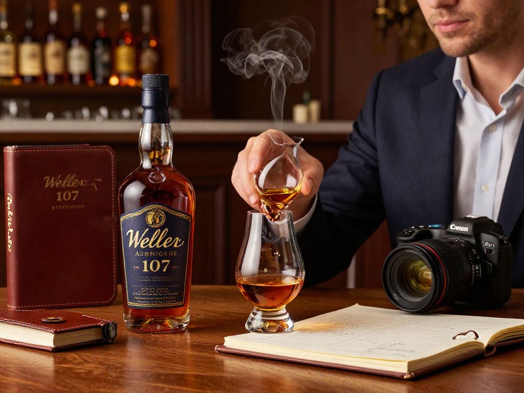 Enjoying Weller Antique 107 Bourbon in a refined whiskey tasting environment