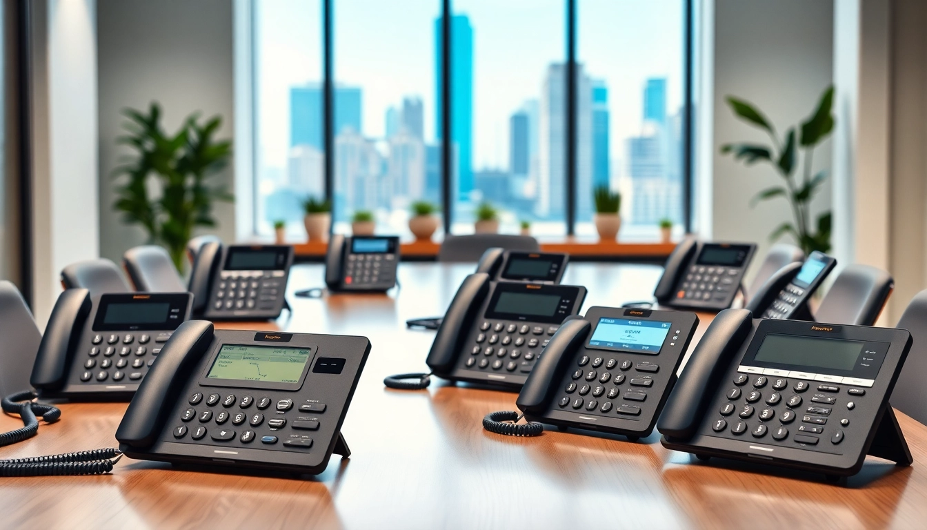 Showcase of various business phones highlighting their features and modern design.