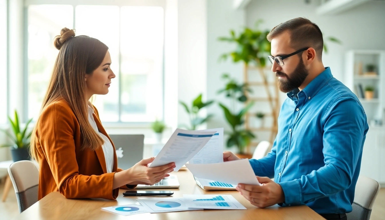 Compare EE vs Three business plans with professionals discussing options in a modern office.