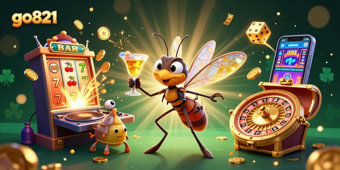 Win big at go821 with a lively scene of a frozen mosquito mascot and unique casino elements.
