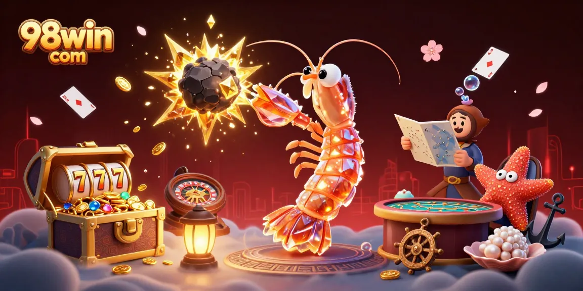 Engage with thrilling games on 98win com featuring vibrant slot reels, lively casino action, and galactic samurai.