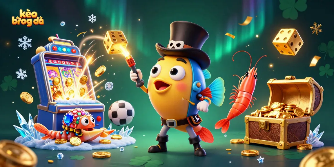 Engage with kèo bóng đá as 3D characters attract gold while illustrating casino excitement with coins and vibrant effects.