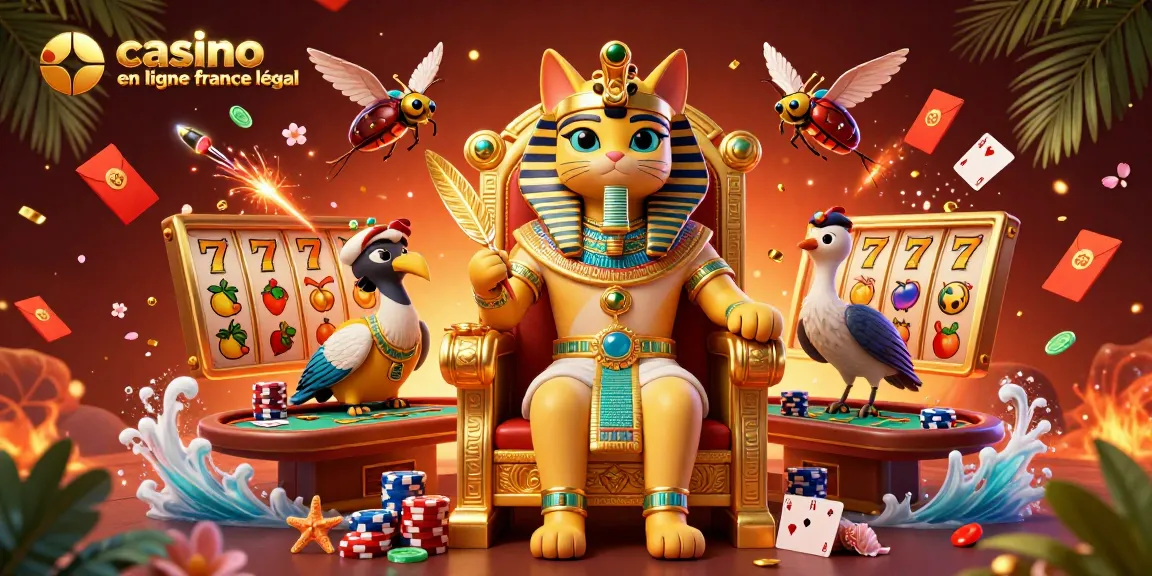 Illustration dynamique représentant un pharaon égyptien et un ibis, explorant le casino en ligne France légal avec jeux captivants.