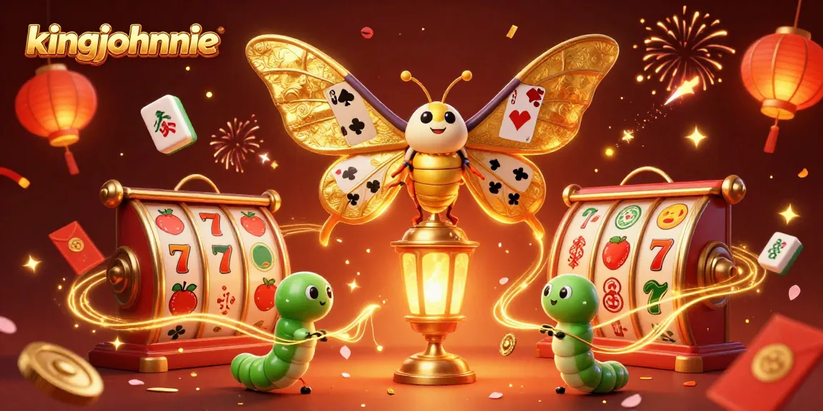 Experience the excitement of kingjohnnie with vibrant slot themes and 3D characters celebrating at a casino.