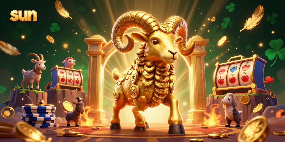 Betting on sun casino games with a golden ram charging at a jackpot.