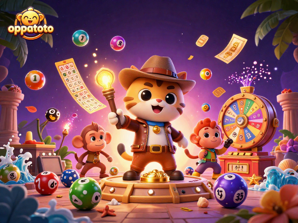 Experience the excitement of oppatoto with vibrant lottery elements and captivating characters in a stunning scene.