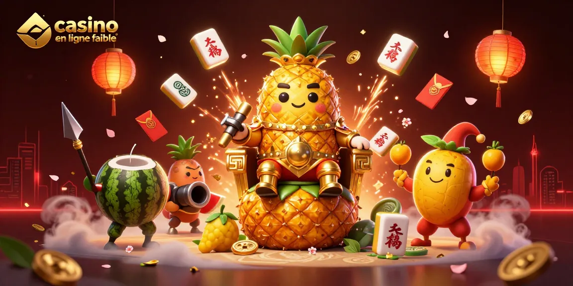 Découvrez le roi tropical sur son trône dans un casino en ligne fiable, entouré de lanternes et de confettis dorés.
