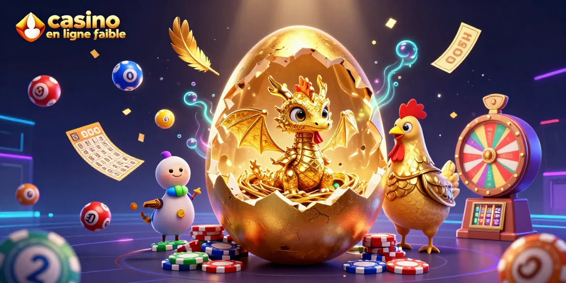 Jouer au casino en ligne fiable en découvrant un œuf doré qui révèle un dragon en or, entouré de jeux de loterie.
