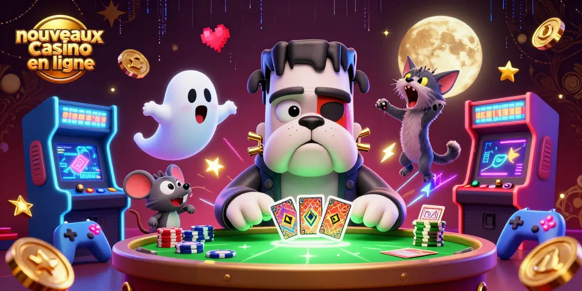 Jouer aux nouveaux casinos en ligne avec un bulldog Frankenstein et un chaton loup au poker.