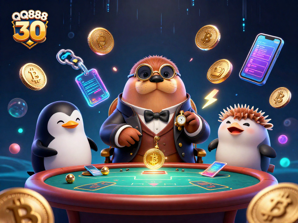 Engage in high-stakes poker with QQ888 30 at an underwater casino featuring thrilling characters.
