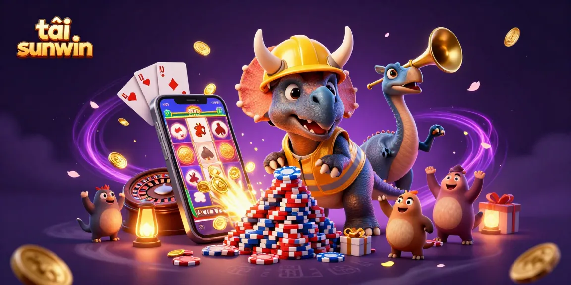 Experience the excitement of tải sunwin with a 3D scene of colorful slot games and cheerful characters.