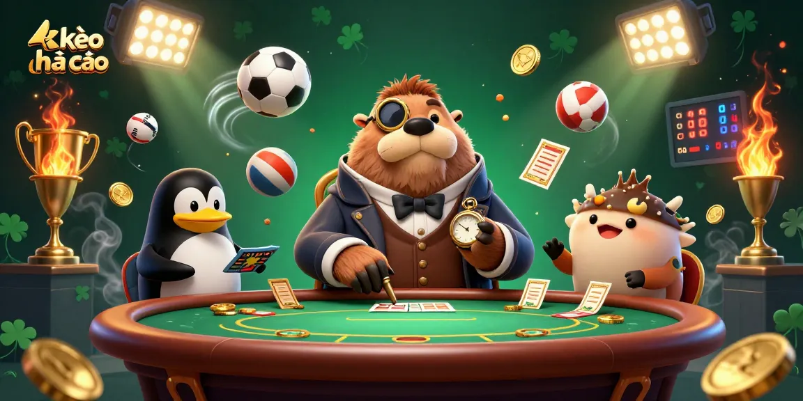 Engage in dynamic betting action with kèo nhà cái featuring cartoon characters and sports elements.