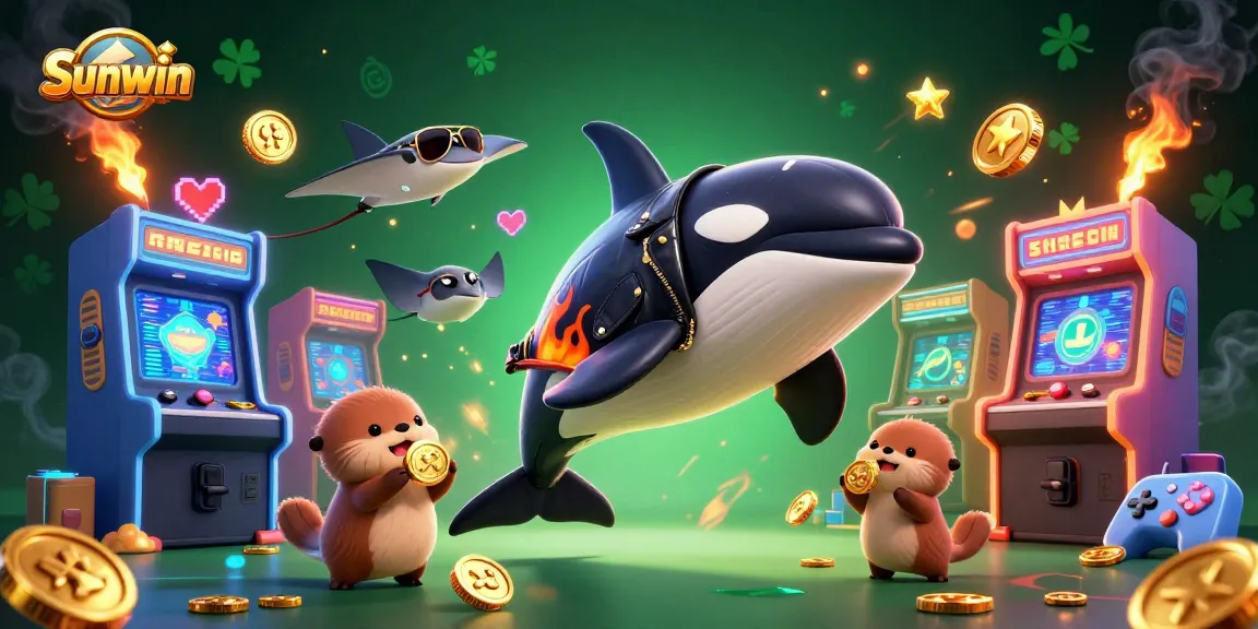 Win big with Sunwin in this vibrant 3D casino gaming scene featuring exciting characters and elements.