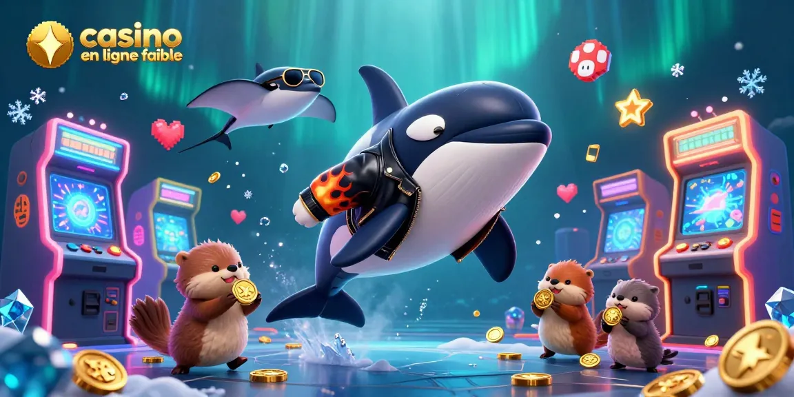 Découvrez un casino en ligne fiable, illustré par une baleine orque et des espèces marines profitant de jeux sous-marins.