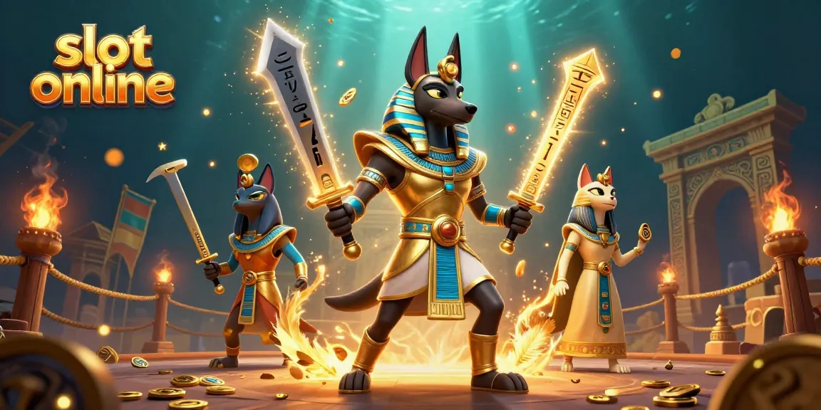 Play slot online and win with golden jackpots in a vibrant casino scene.