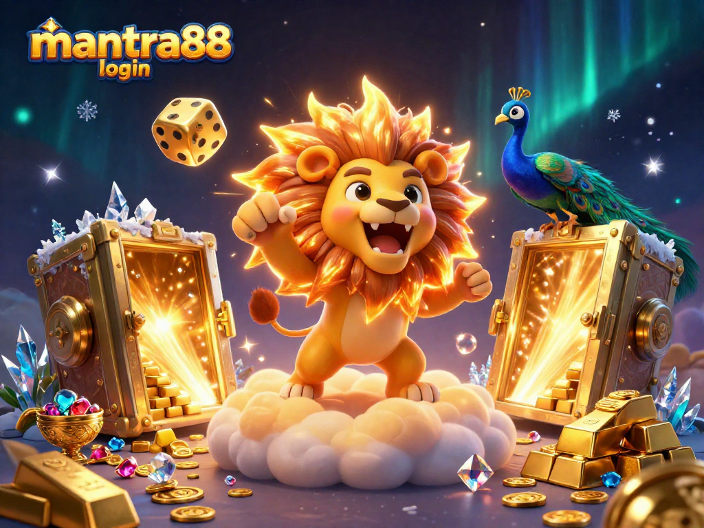Experience the thrill with mantra88 login in this lavish casino-themed digital illustration featuring festive icons.