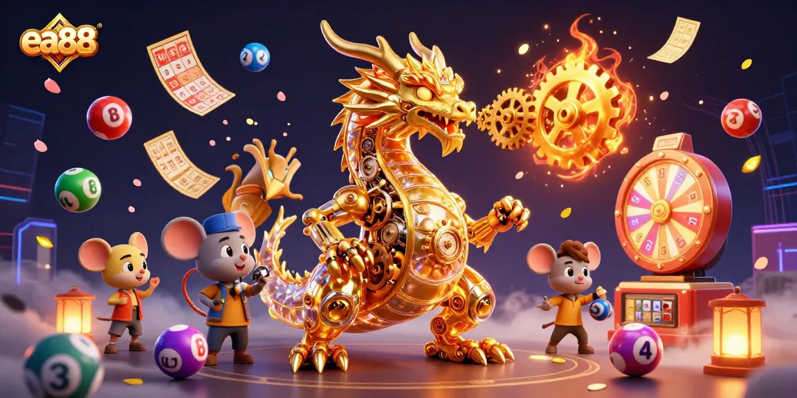 ea88's dynamic 3D illustration showcasing an engaging dragon scene filled with exciting lottery elements.