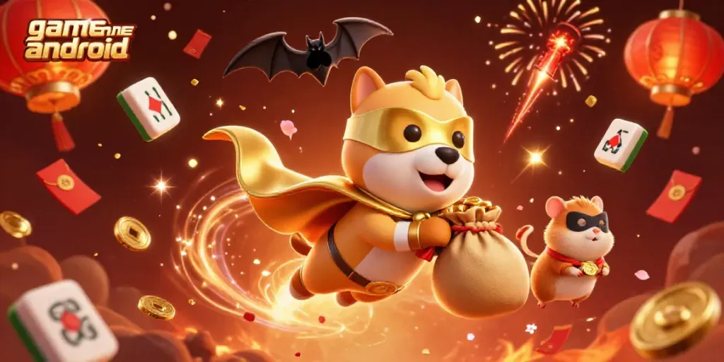 Experience thrilling action with game online android as a superhero dog and sidekick hamster soar in a vibrant casino celebration.