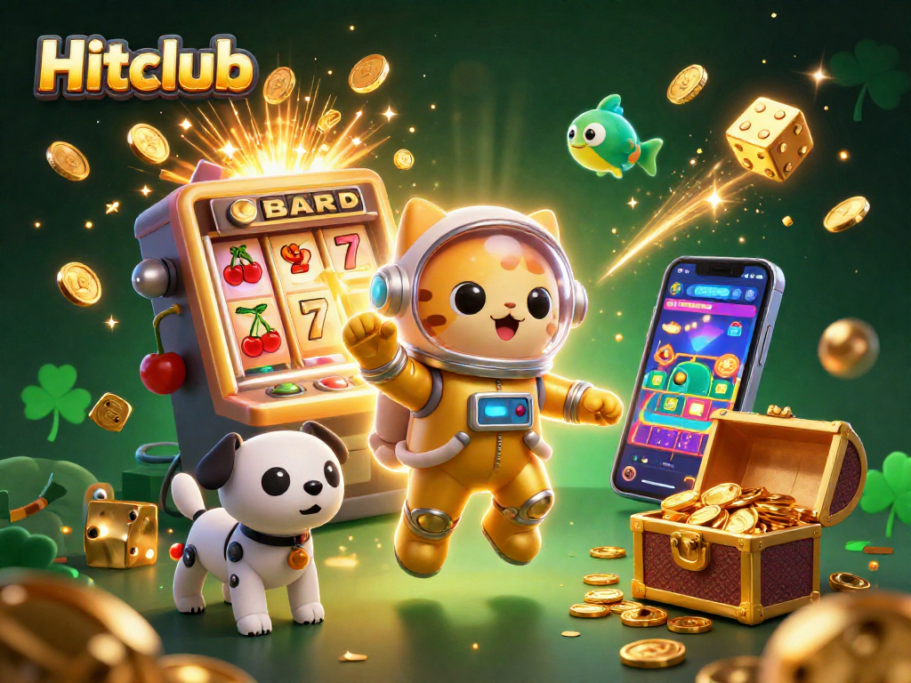 Engage with Hitclub's vibrant casino experience featuring animated characters and jackpot excitement.