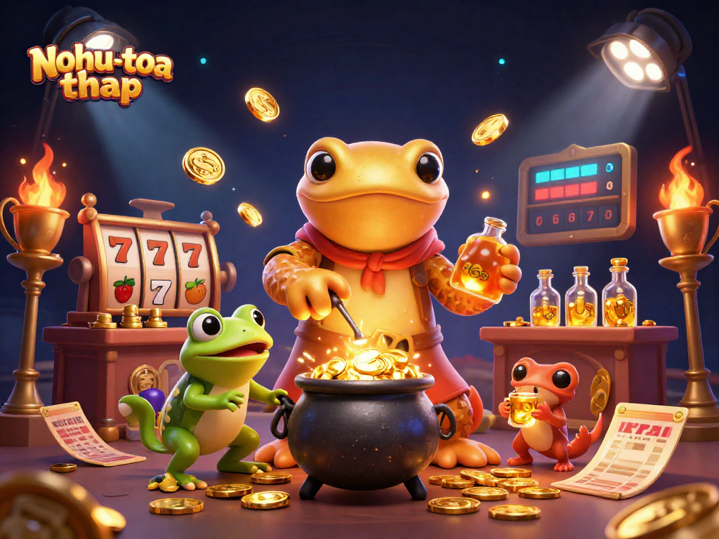 Spin and win in the nohu-toa-thap with golden coins and vibrant casino elements.