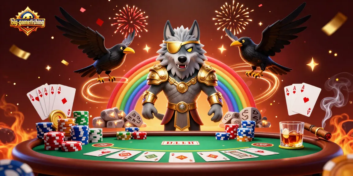 Engage in big-gamefishing with Odin and ravens amidst a vibrant casino scene.