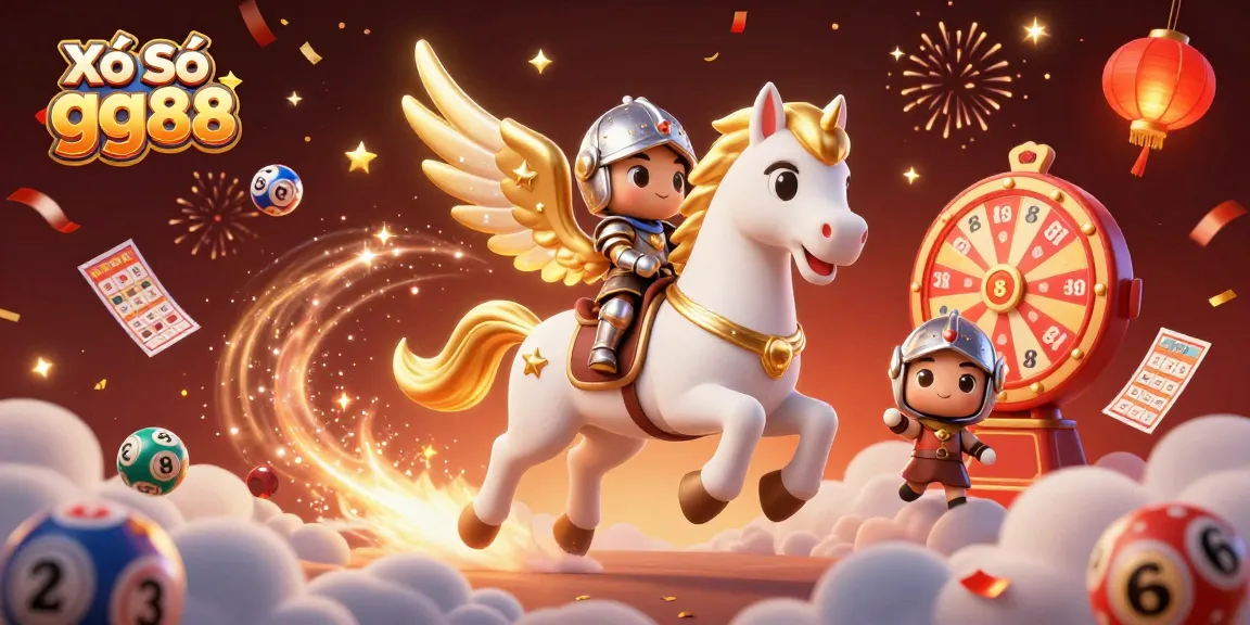 Xổ Số gg88 engages players with a vibrant, playful scene featuring a celestial horse and gaming symbols.