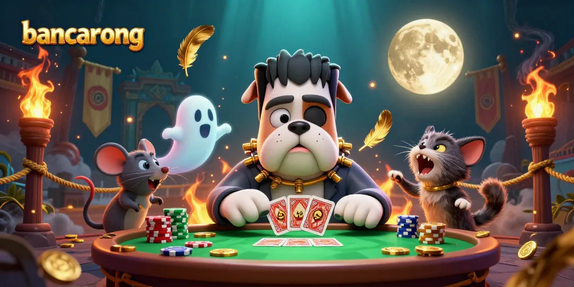 Bancarong's exciting casino scene with a Frankenstein bulldog and a ghost mouse amidst vibrant gaming elements.