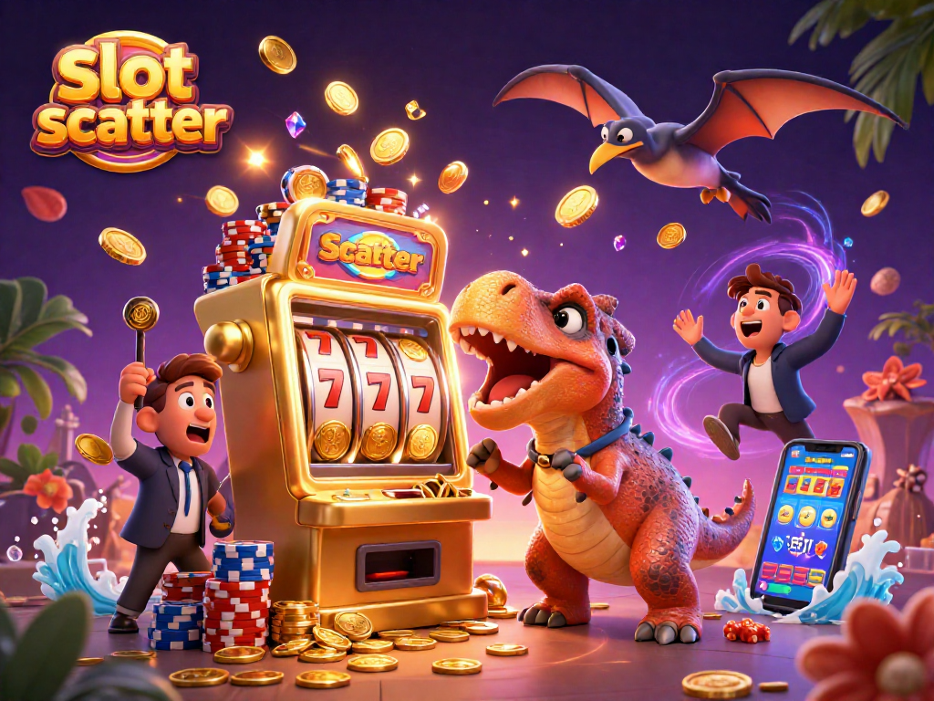 Experience the thrill of slot scatter wins with exciting characters in a vibrant casino scene!