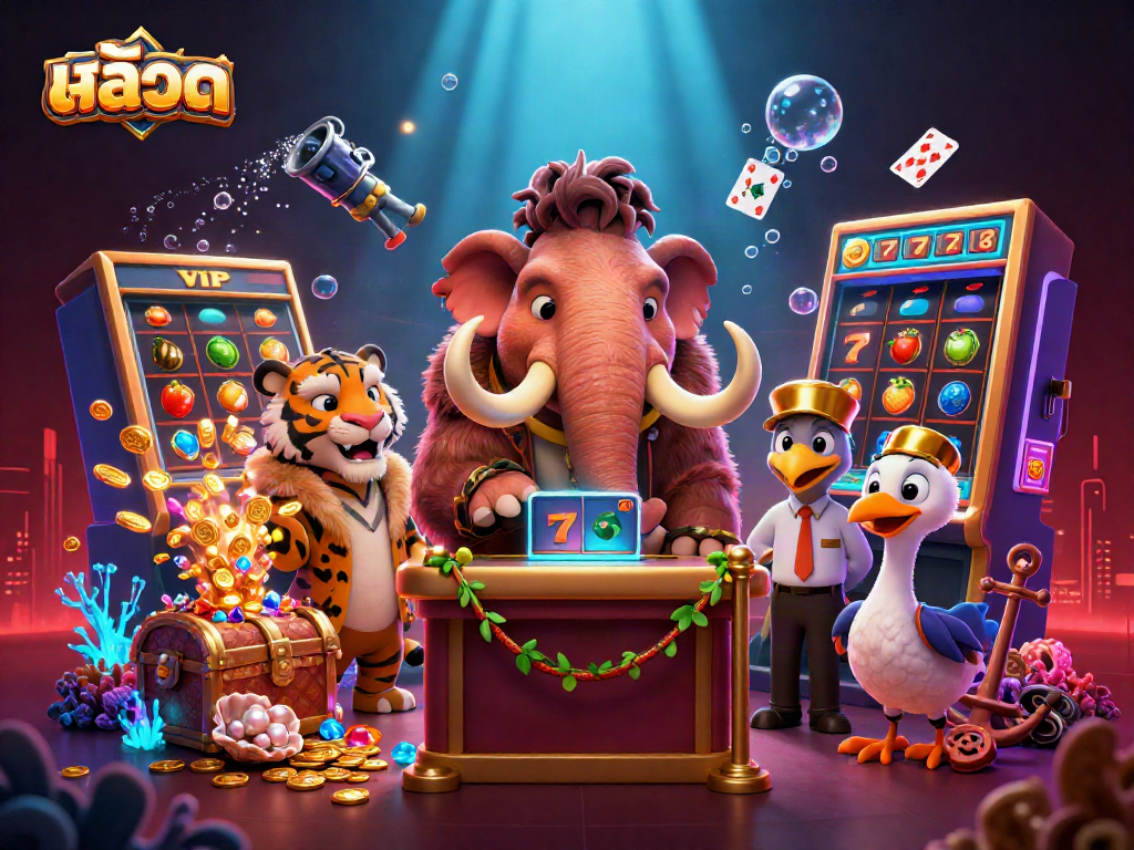 Spin the สล็อต reels with a bouncer, a VIP saber-tooth guest, and a stylish dodo doorman.