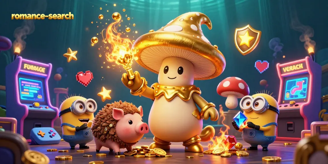 Experience treasure hunting in the enchanting romance-search casino universe with vibrant characters and gold elements.